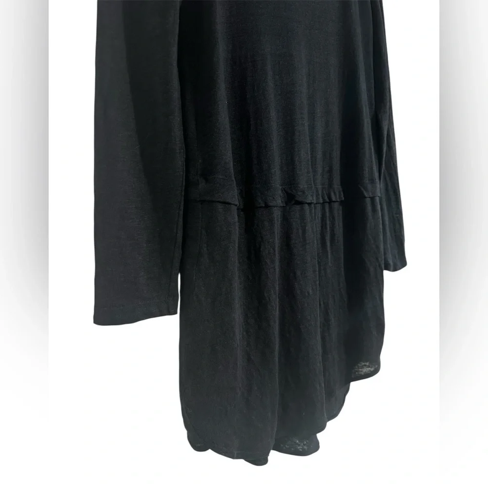A.L.C. Black Linen Sheer Long Sleeve Dress XS Lined High Low Hem - Picture 4 of 7